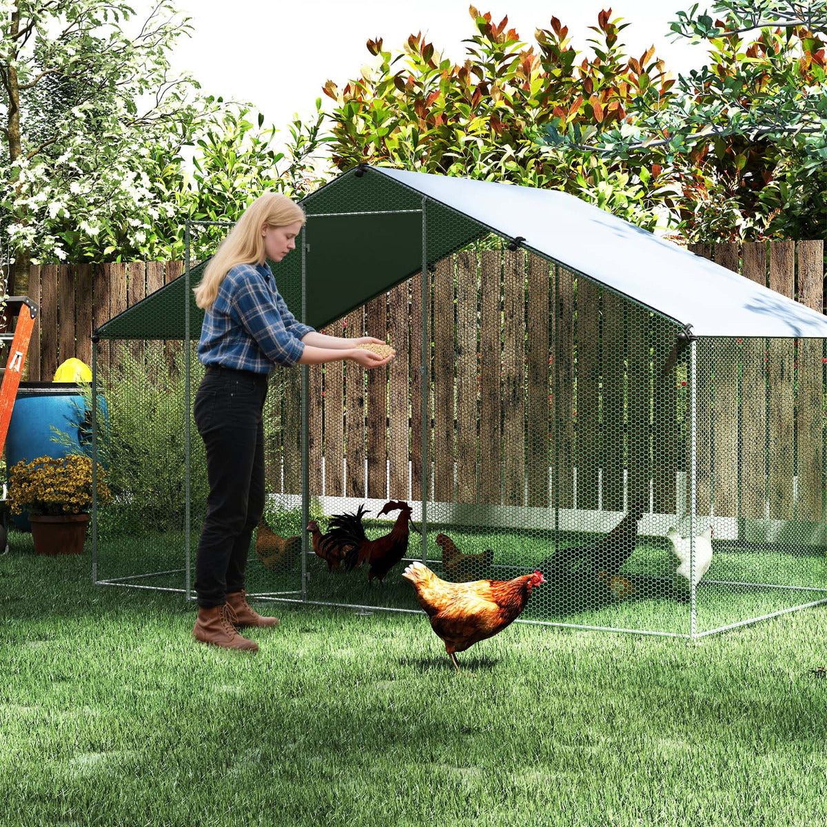 Large Chicken Coop Walk-in Poultry Cage with Oxford Canopy