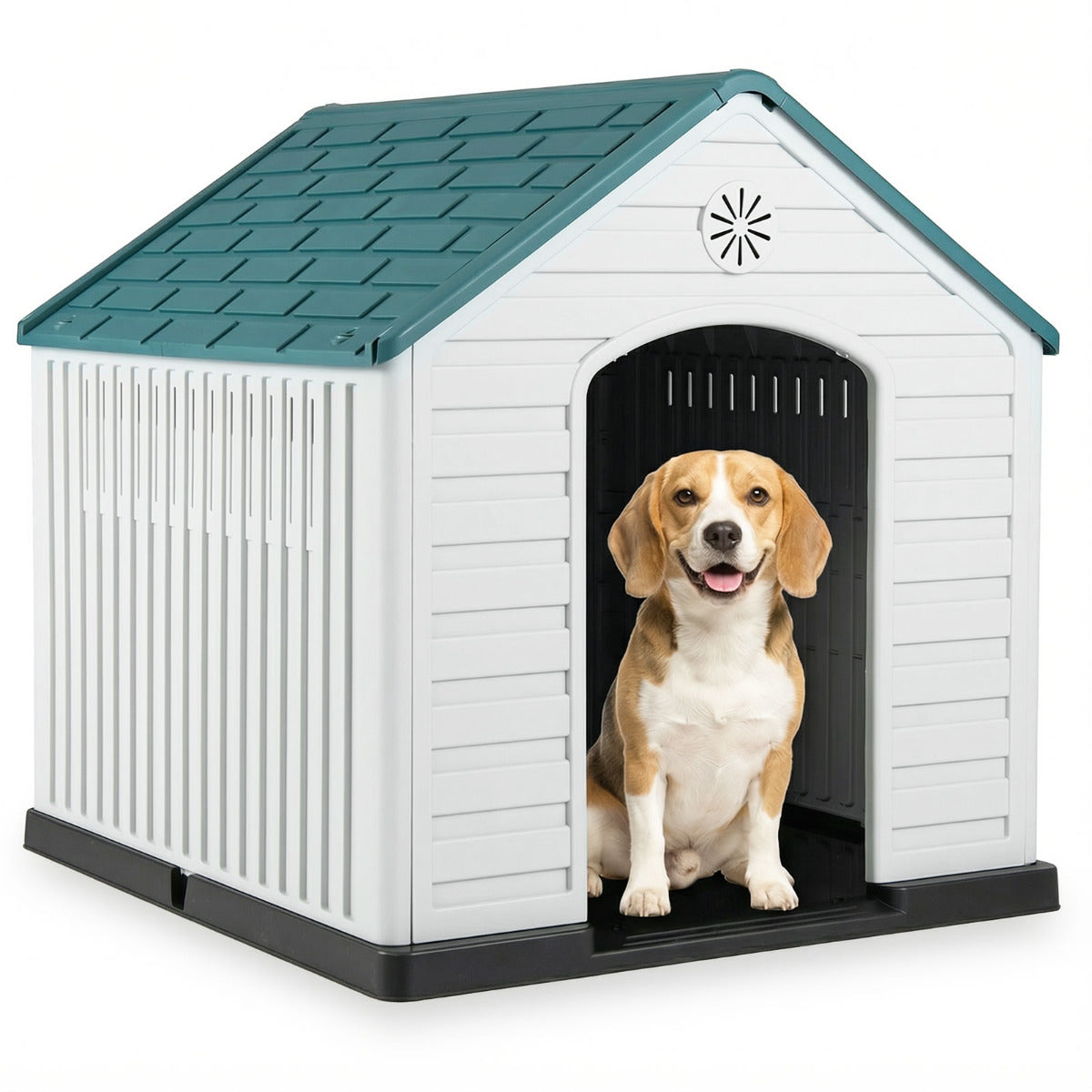 Large Plastic Dog House Waterproof Pet Shelter with Air Vents-Dark Blue