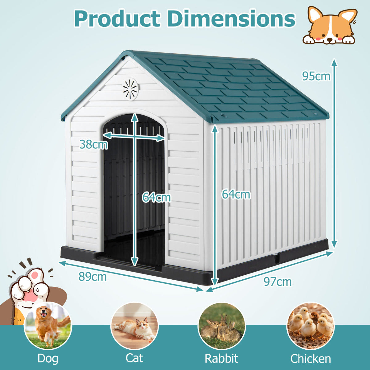 Large Plastic Dog House Waterproof Pet Shelter with Air Vents-Dark Blue