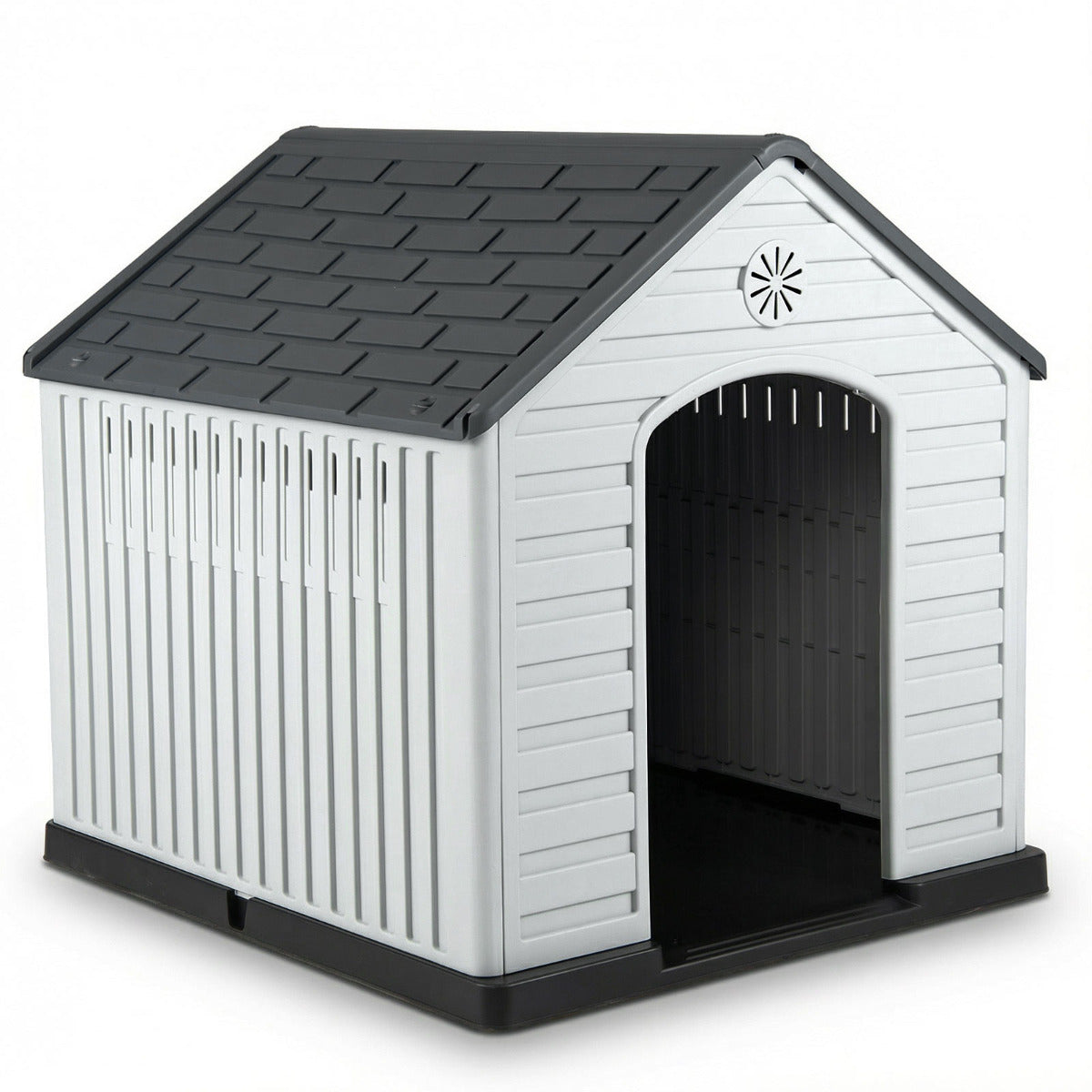 Large Plastic Dog House Waterproof Pet Shelter with Air Vents-Grey
