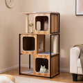 Modern Cat Tree with Metal Frame and Padded Top Perch for Indoor Kittens-Natural