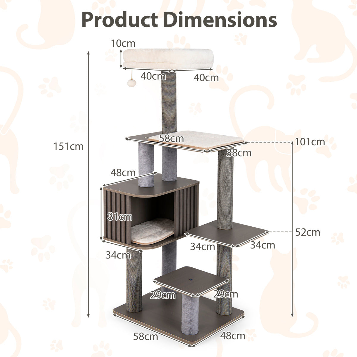 Multi-level Cat Tree for Indoor Cat with Cushion Top Perch-Grey