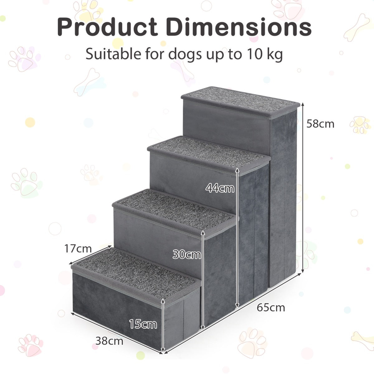4-Step Non-slip Foldable Dog Stairs  with Adjustable Steps-Grey