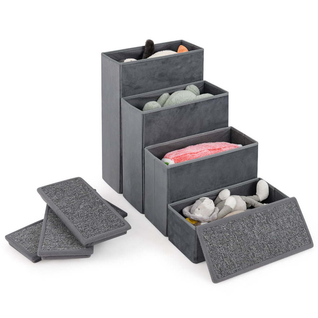 4-Step Non-slip Foldable Dog Stairs  with Adjustable Steps-Grey