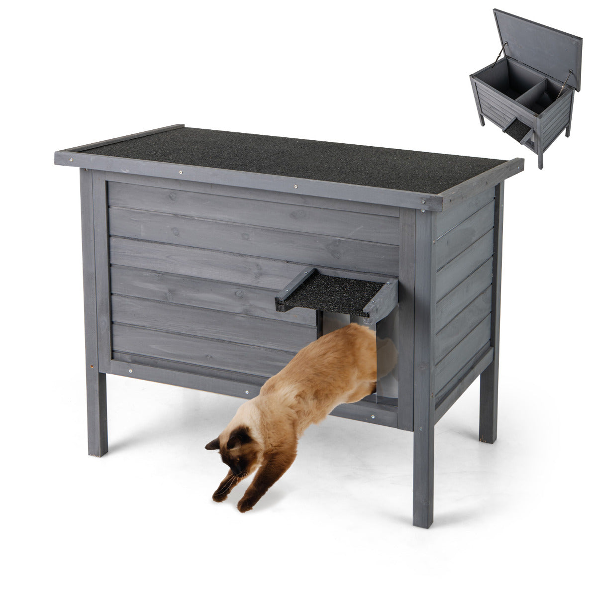 Outdoor Insulated Cat House with All-Round Insulated Styfoam-Dark Grey