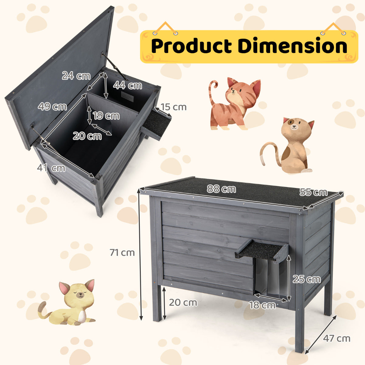 Outdoor Insulated Cat House with All-Round Insulated Styfoam-Dark Grey