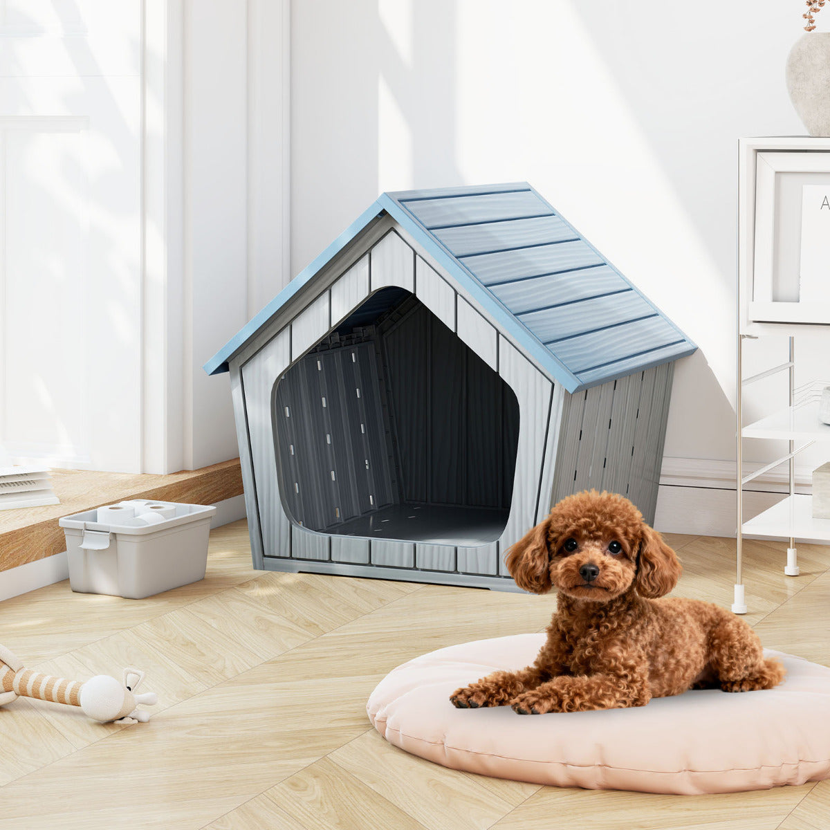 Weatherproof Plastic Cat House with Air Vents-Blue